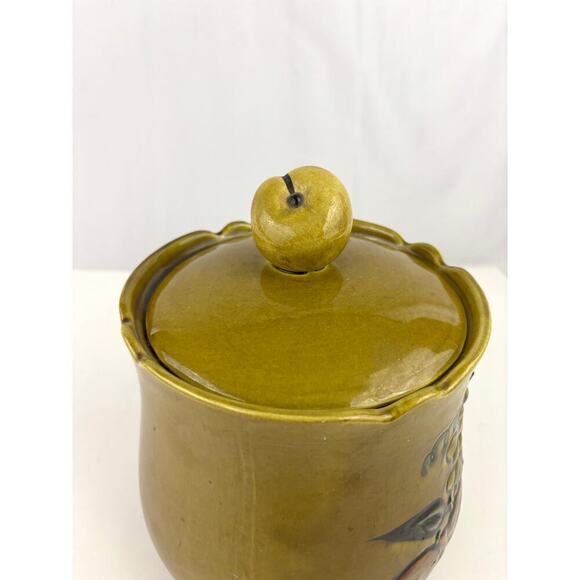 California Pottery Cookie Jar 2004 Mustard Yellow Embossed Fruit VTG Kitchen - Picture 8 of 16